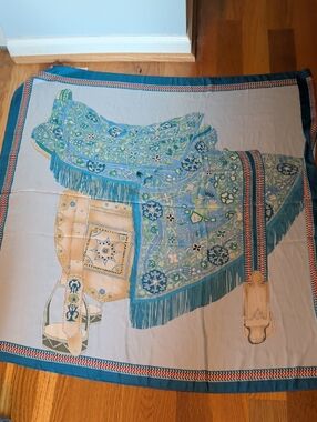 Blue & Teal Decorative Saddle Scarf Silk-Feel Square